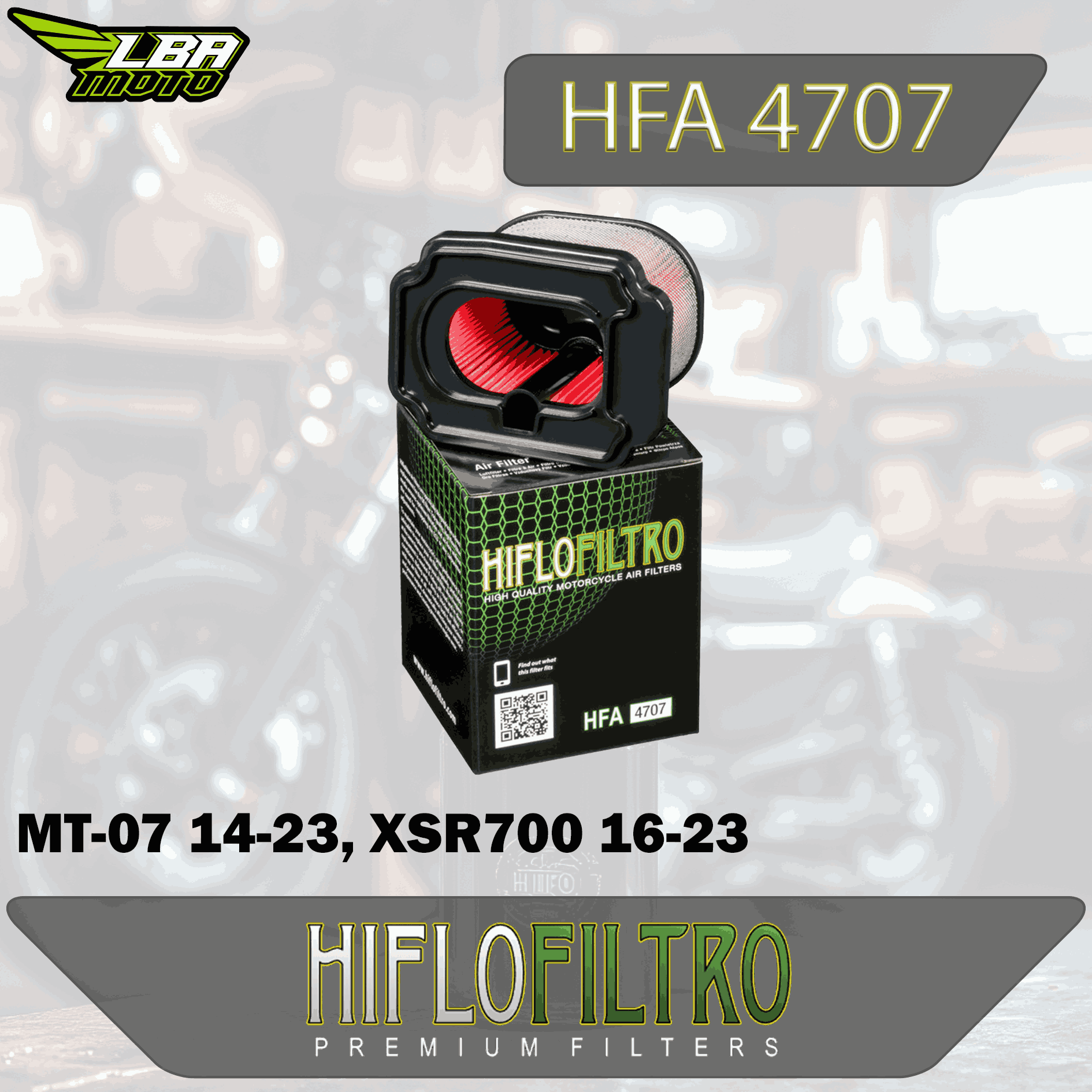 Воздушный фильтр HIFLO HFA4707 Yamaha MT-07 14-23, XSR700 16-23, XTZ690 20-23, YZF-R7 22-23