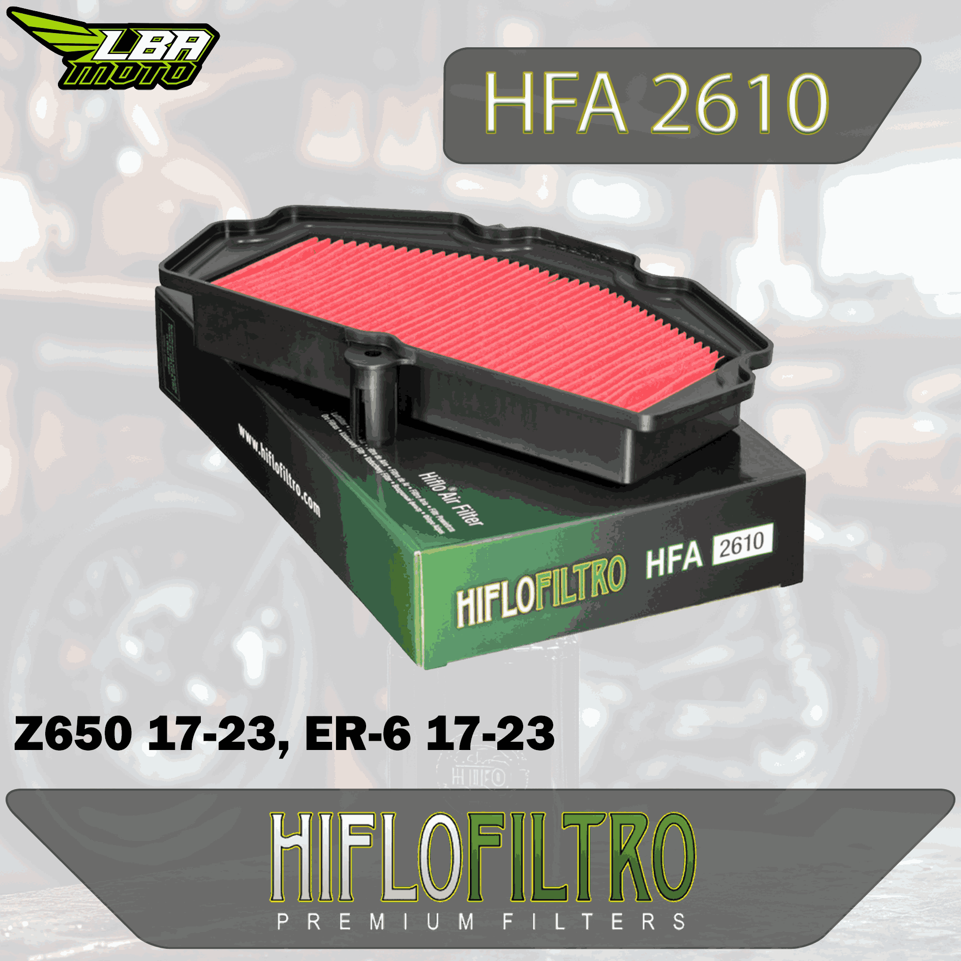 Воздушный фильтр HIFLO HFA2610 Kawasaki Z650 17-23, ER-6 17-23, 650 Vulcan 15-20, KLE650 15-23